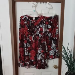 Zadie B's Floral Red and Black Blouse and Skirt Set